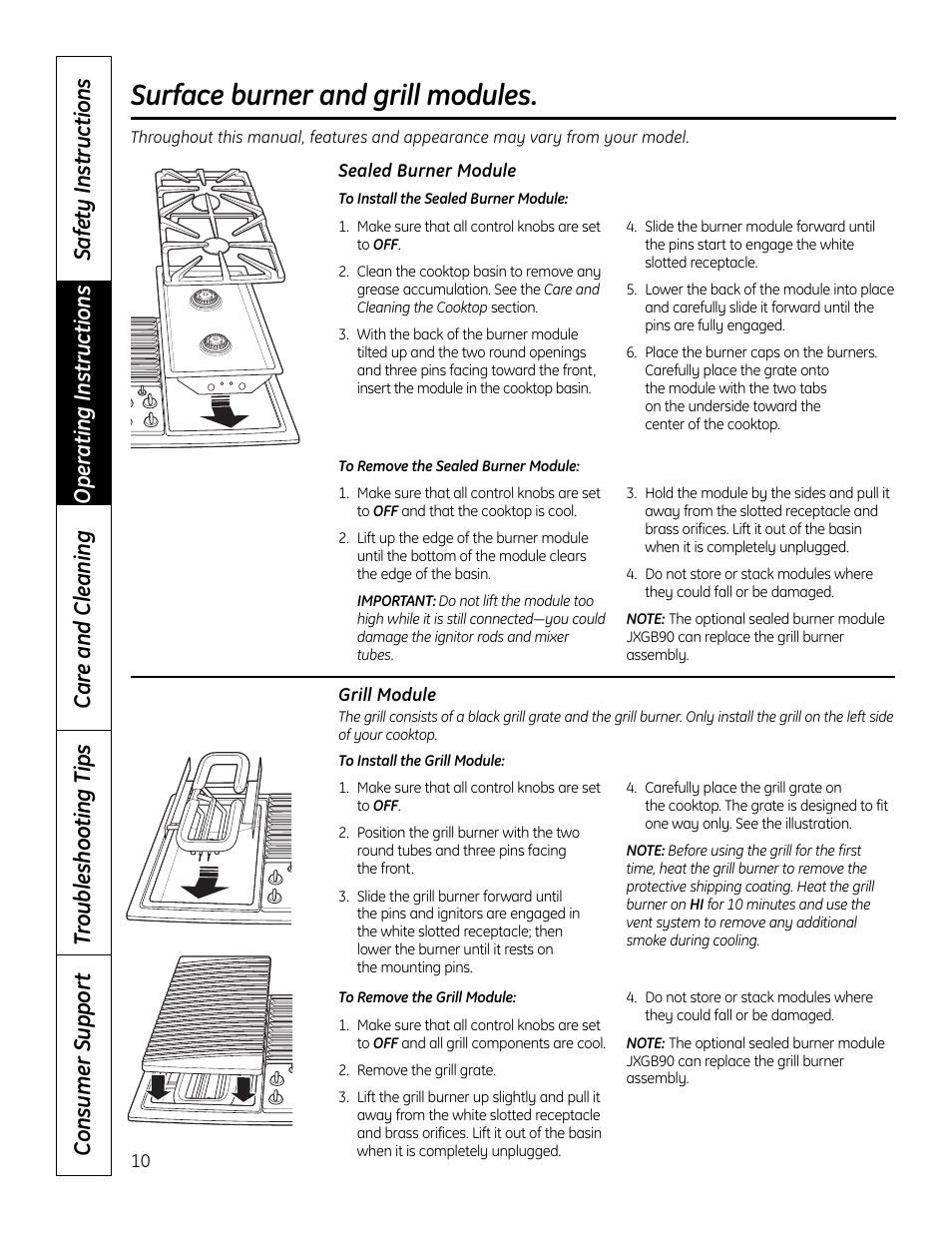 Grill module, Grill module –13, Surface burner and grill modules | Hotpoint VBXR1060 User Manual | Page 10 / 80