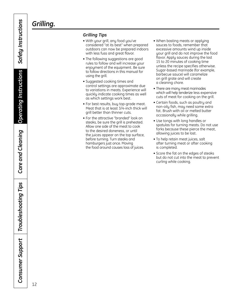 Grilling | Hotpoint VBXR1060 User Manual | Page 12 / 80