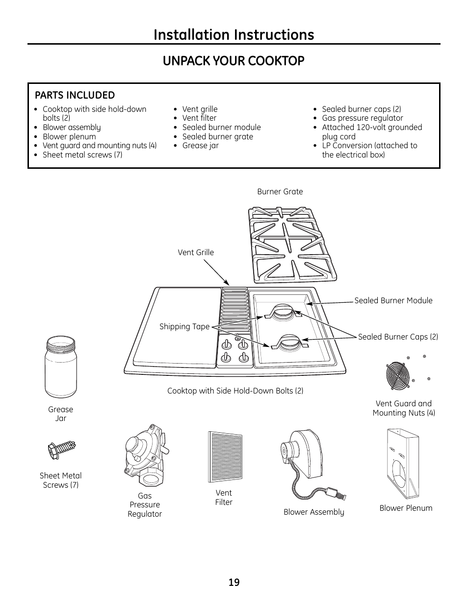 Installation instructions, Unpack your cooktop | Hotpoint VBXR1060 User Manual | Page 19 / 80