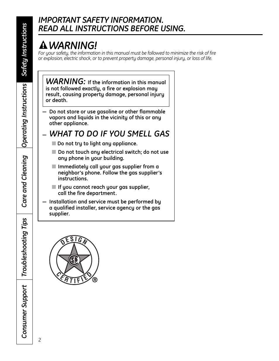 Safety instructions, What to do if you smell gas, Warning | Hotpoint VBXR1060 User Manual | Page 2 / 80