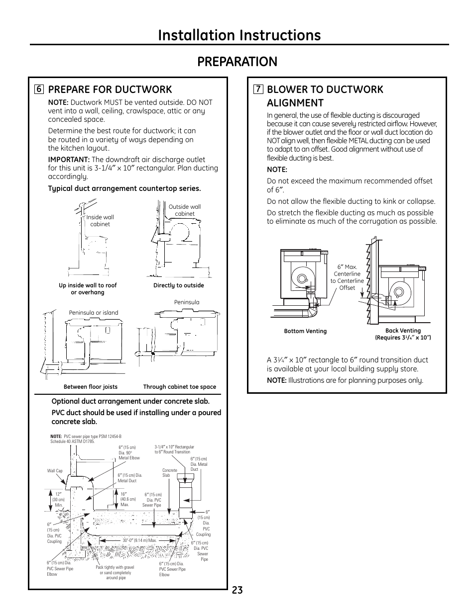 Installation instructions, Preparation, Prepare for ductwork | Blower to ductwork alignment | Hotpoint VBXR1060 User Manual | Page 23 / 80