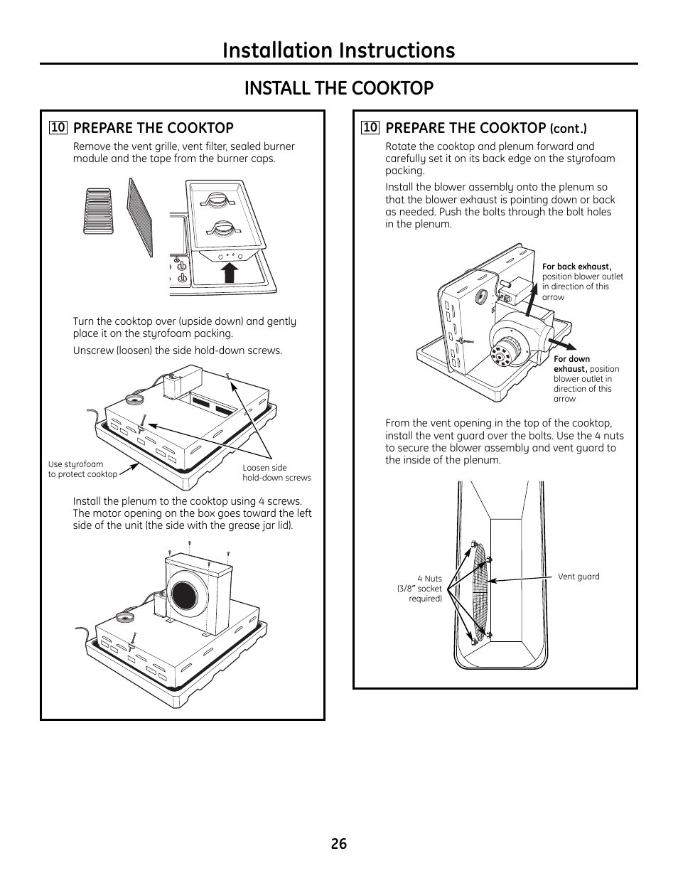 Installation instructions, Install the cooktop, Prepare the cooktop | Hotpoint VBXR1060 User Manual | Page 26 / 80