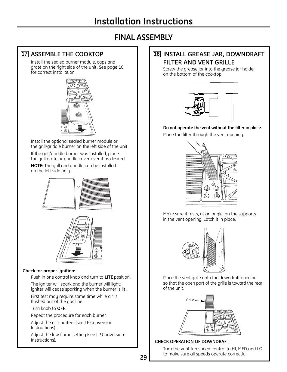 Installation instructions, Final assembly, Assemble the cooktop | Hotpoint VBXR1060 User Manual | Page 29 / 80