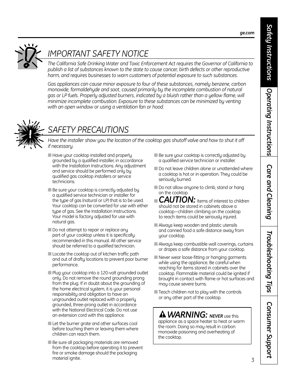 Important safety notice, Caution, Safety precautions | Warning | Hotpoint VBXR1060 User Manual | Page 3 / 80