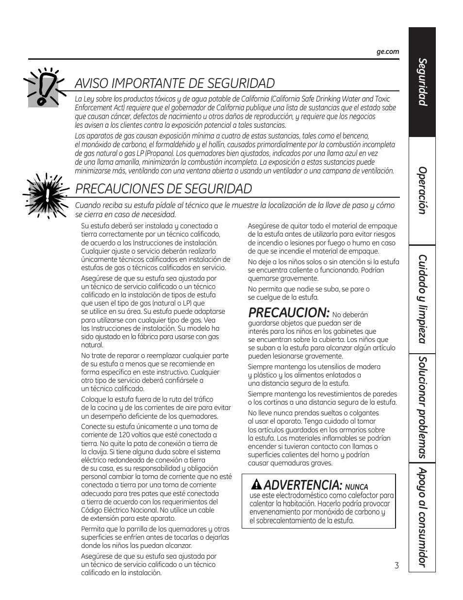 Aviso importante de seguridad, Precaucion, Precauciones de seguridad | Advertencia | Hotpoint VBXR1060 User Manual | Page 43 / 80