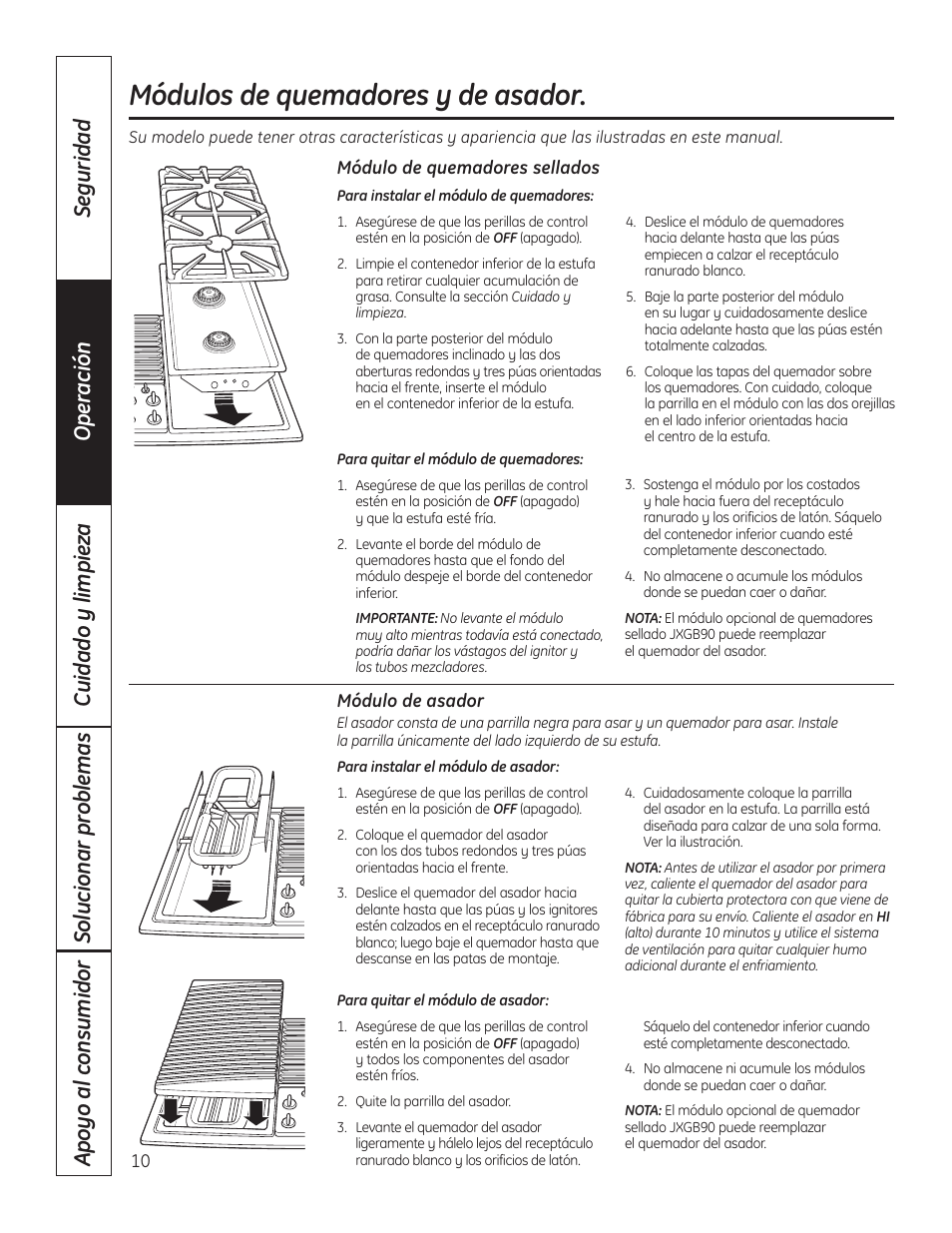 Módulo de asador, Módulo de asador –13, Módulos de quemadores y de asador | Hotpoint VBXR1060 User Manual | Page 50 / 80