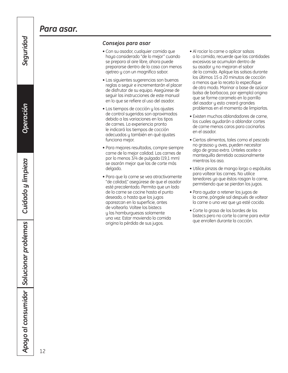 Para asar | Hotpoint VBXR1060 User Manual | Page 52 / 80