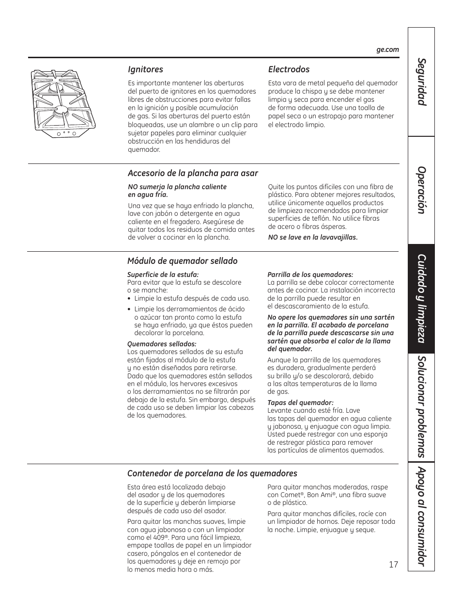 Accesorio de la plancha para asar, Contenedor de porcelana de los quemadores, Ignitores | Módulo de quemadores sellados, Ignitores módulo de quemadores sellados | Hotpoint VBXR1060 User Manual | Page 57 / 80