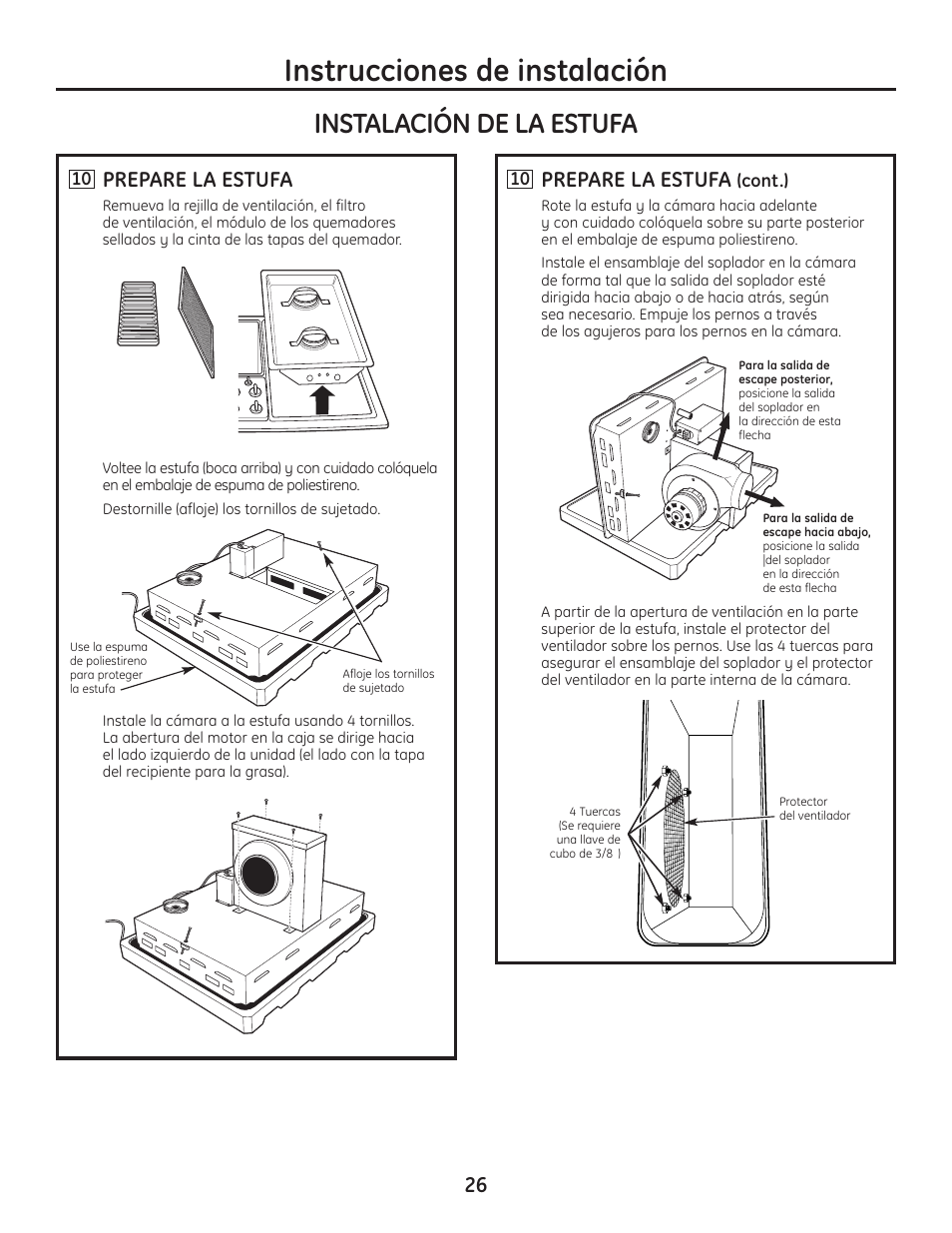 Instrucciones de instalación, Instalación de la estufa, Prepare la estufa | Hotpoint VBXR1060 User Manual | Page 66 / 80