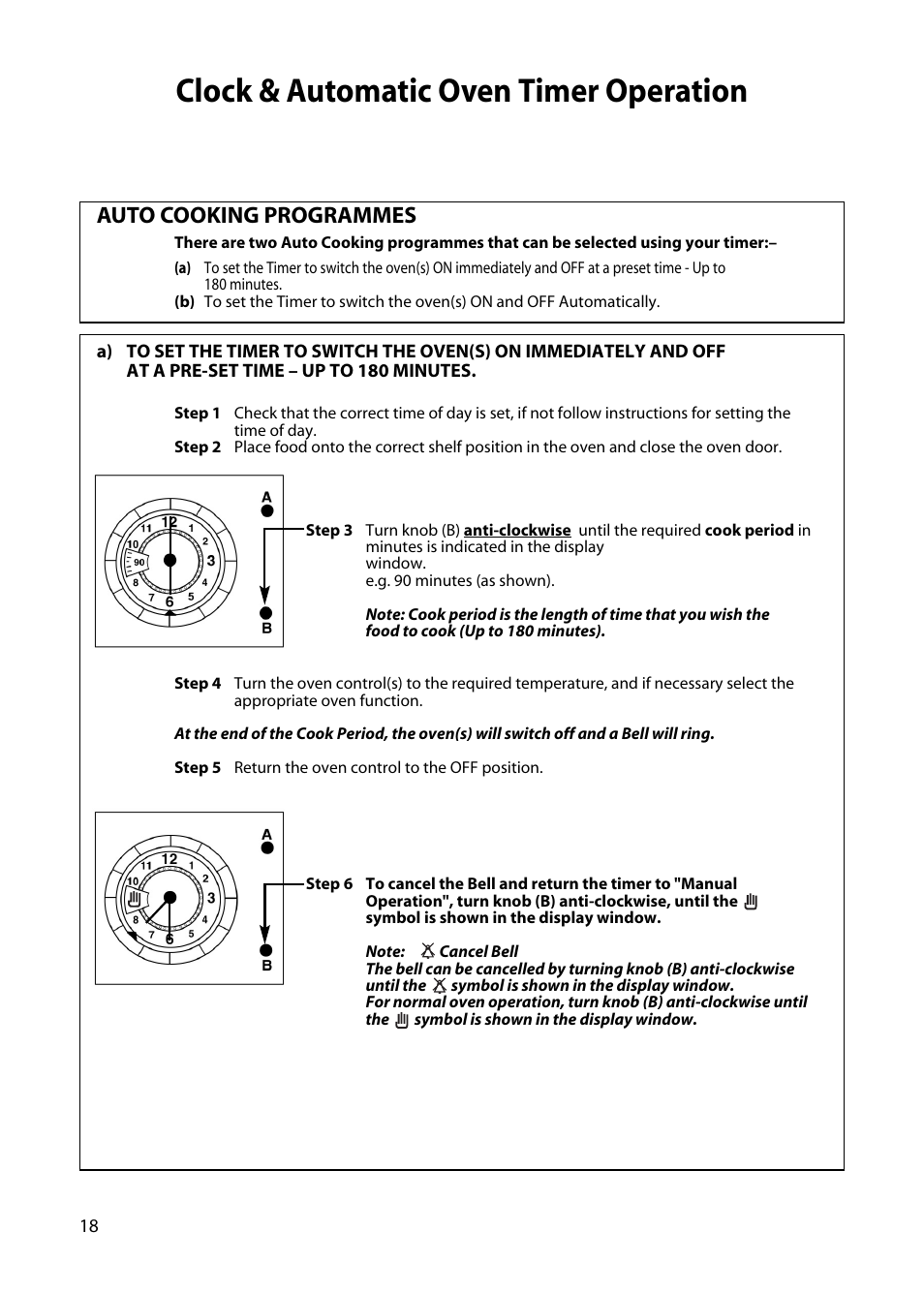 Clock & automatic oven timer operation, Auto cooking programmes | Hotpoint H250E User Manual | Page 18 / 32