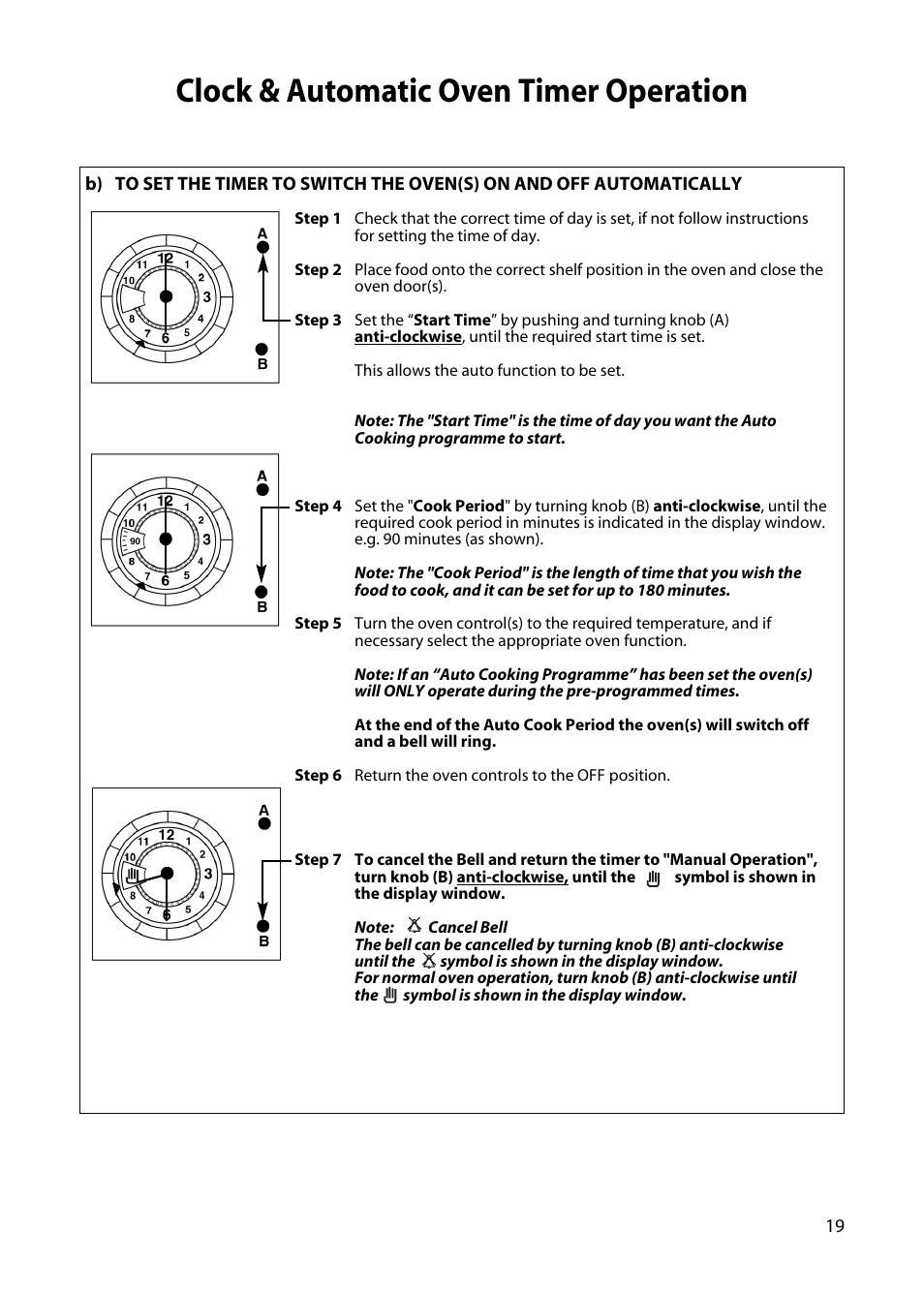 Clock & automatic oven timer operation | Hotpoint H250E User Manual | Page 19 / 32