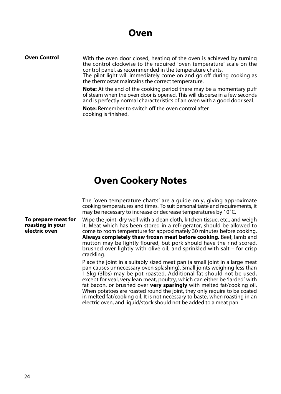 Oven | Hotpoint H250E User Manual | Page 24 / 32