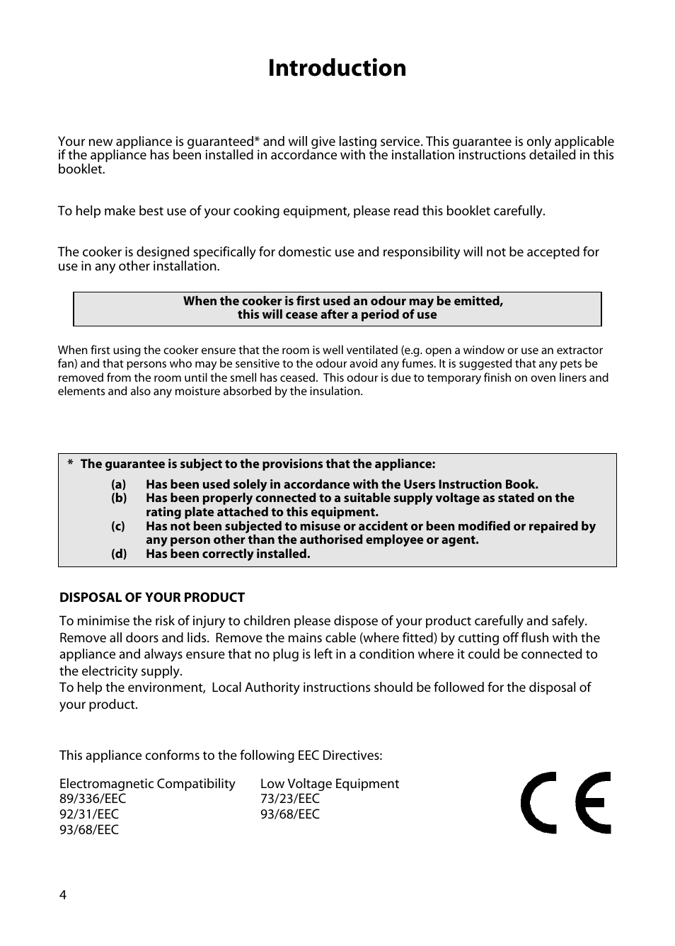 Introduction | Hotpoint H250E User Manual | Page 4 / 32