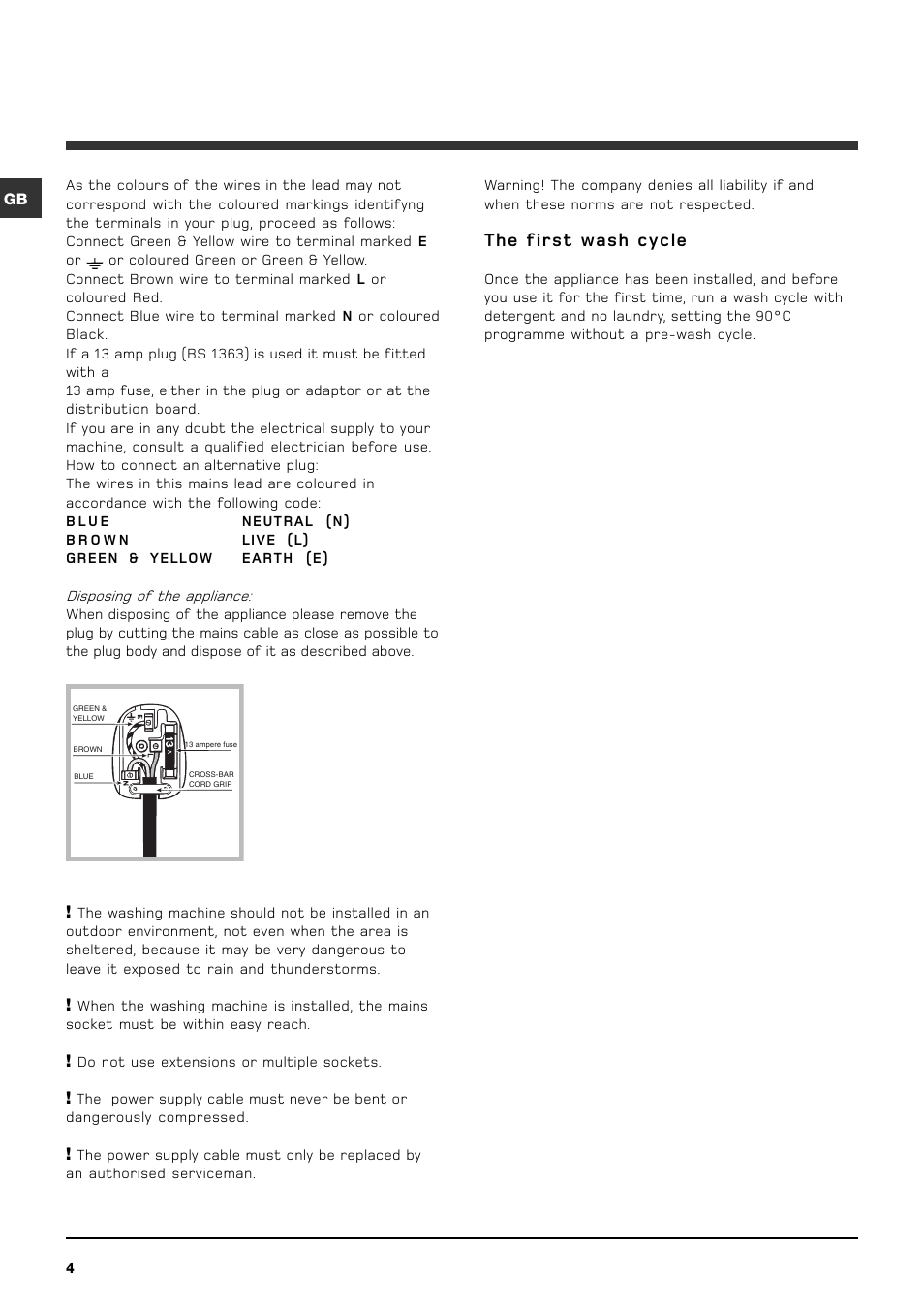 The first wash cycle | Hotpoint WMD960P User Manual | Page 4 / 16