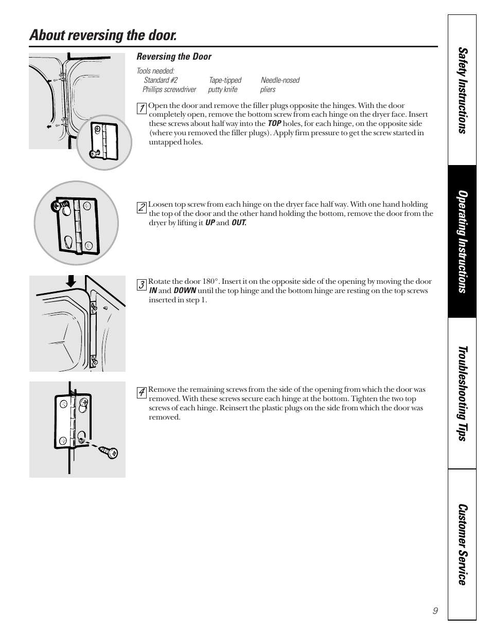 Reversing the door, About reversing the door | Hotpoint 453 User Manual | Page 9 / 16