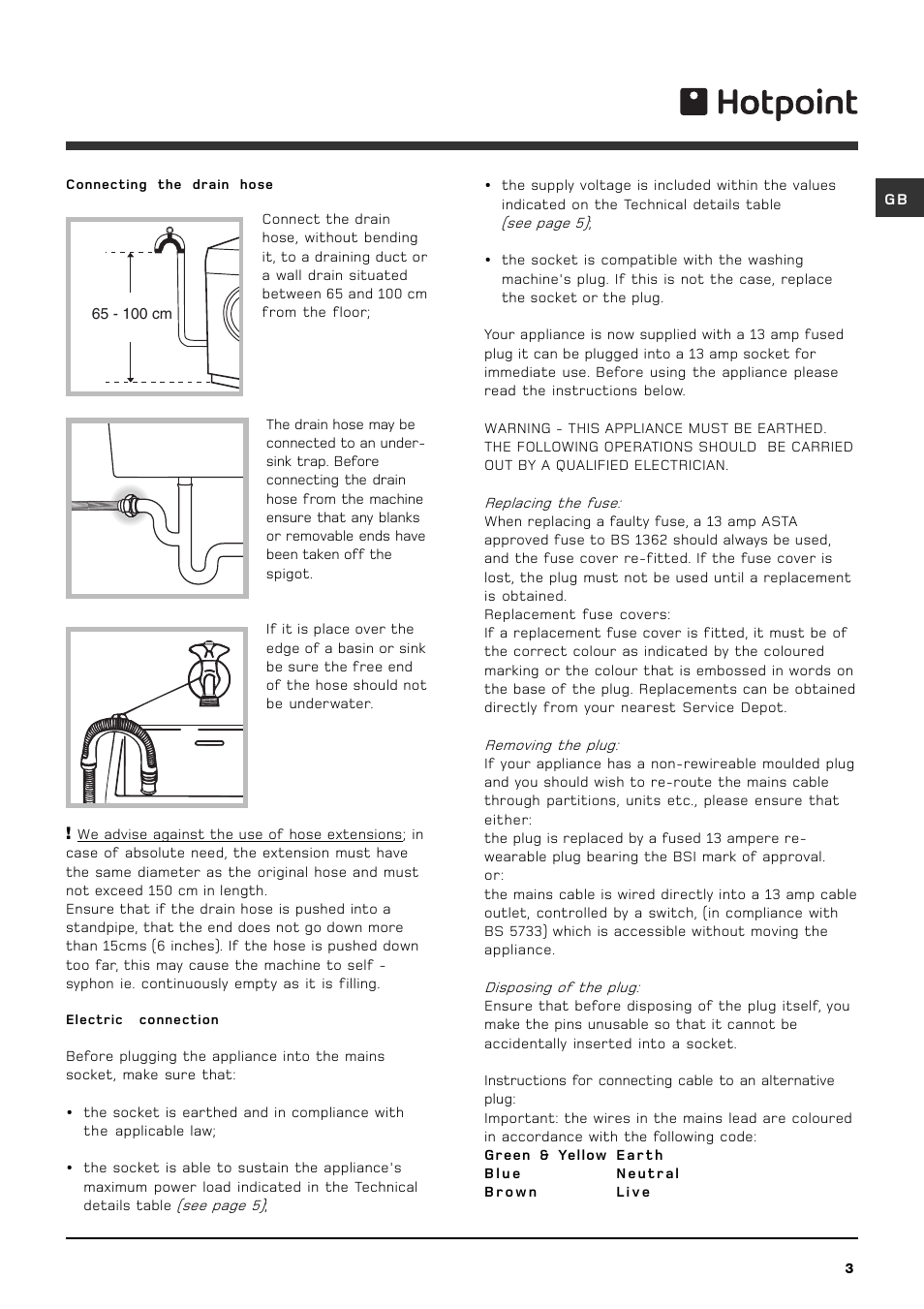 Hotpoint BHWM149 User Manual | Page 3 / 20