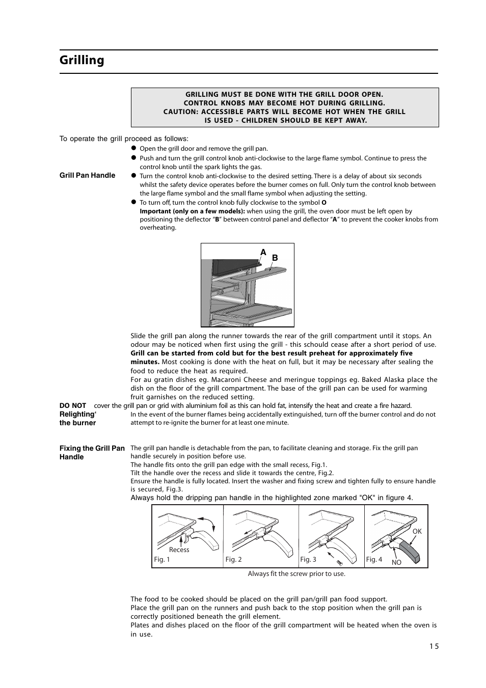 Grilling | Hotpoint GW38P User Manual | Page 15 / 28