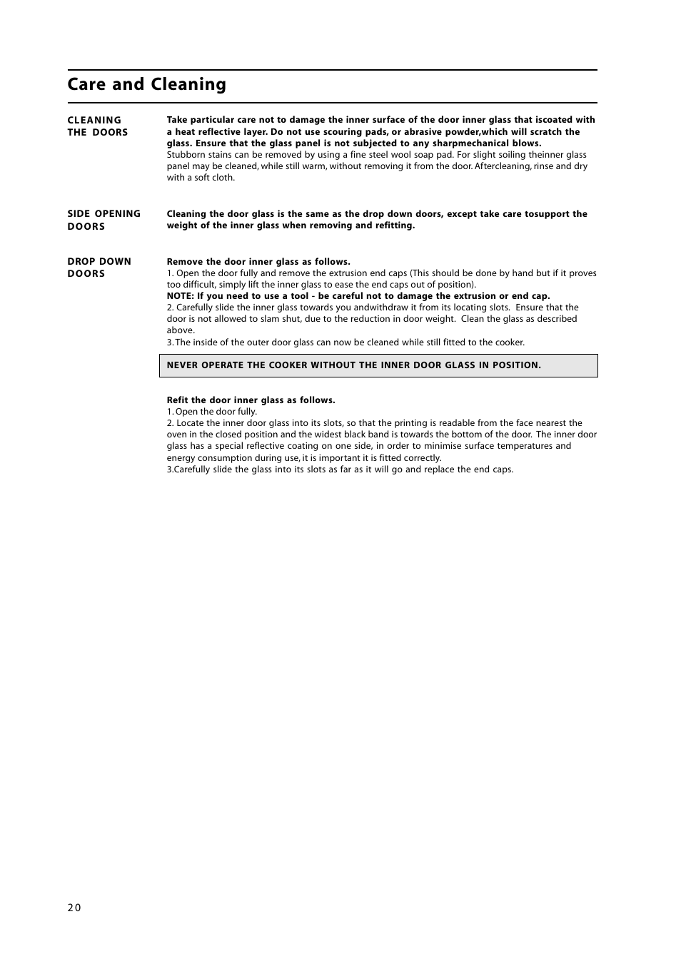 Care and cleaning | Hotpoint GW38P User Manual | Page 20 / 28