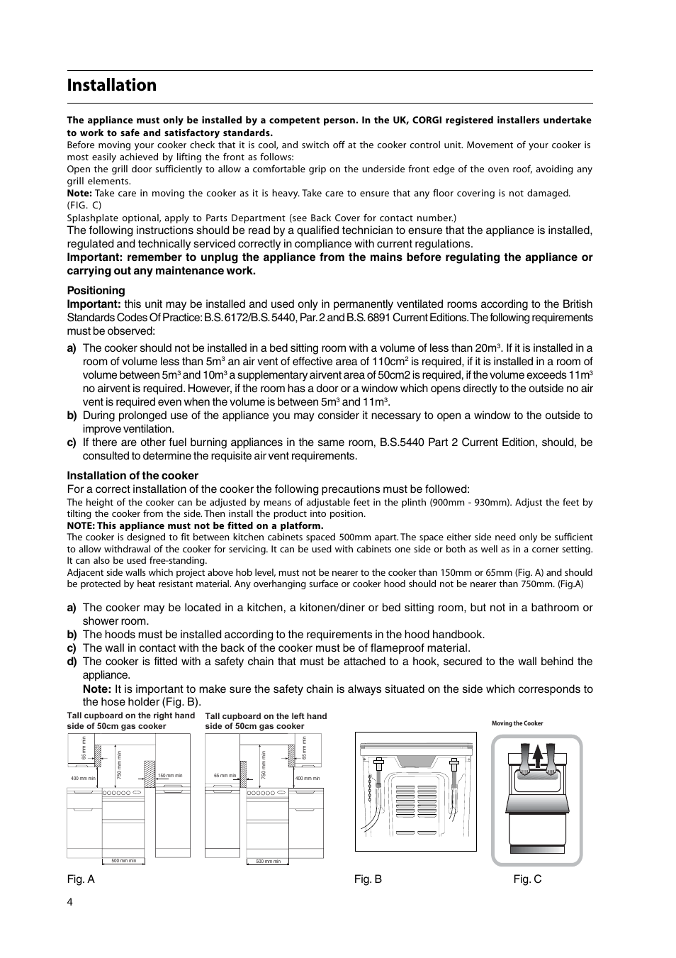 Installation | Hotpoint GW38P User Manual | Page 4 / 28