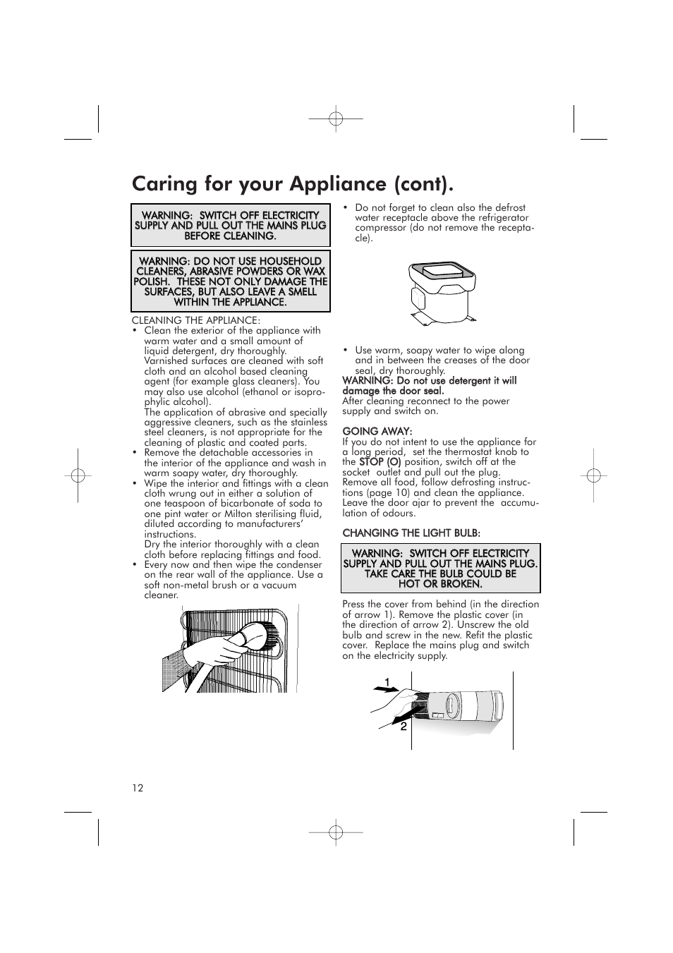 Caring for your appliance (cont) | Hotpoint RFR50V User Manual | Page 12 / 16