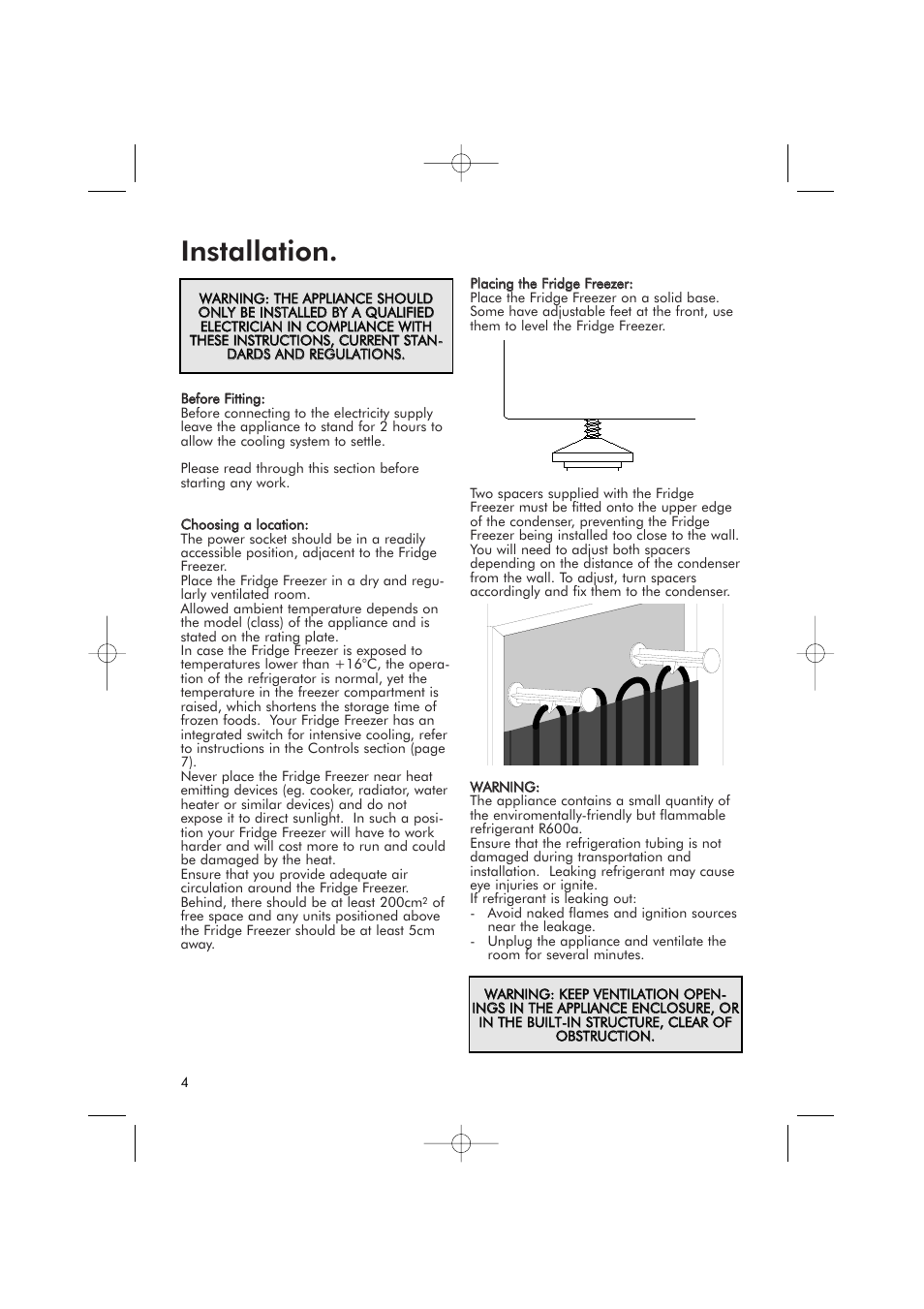 Installation | Hotpoint RFR50V User Manual | Page 4 / 16