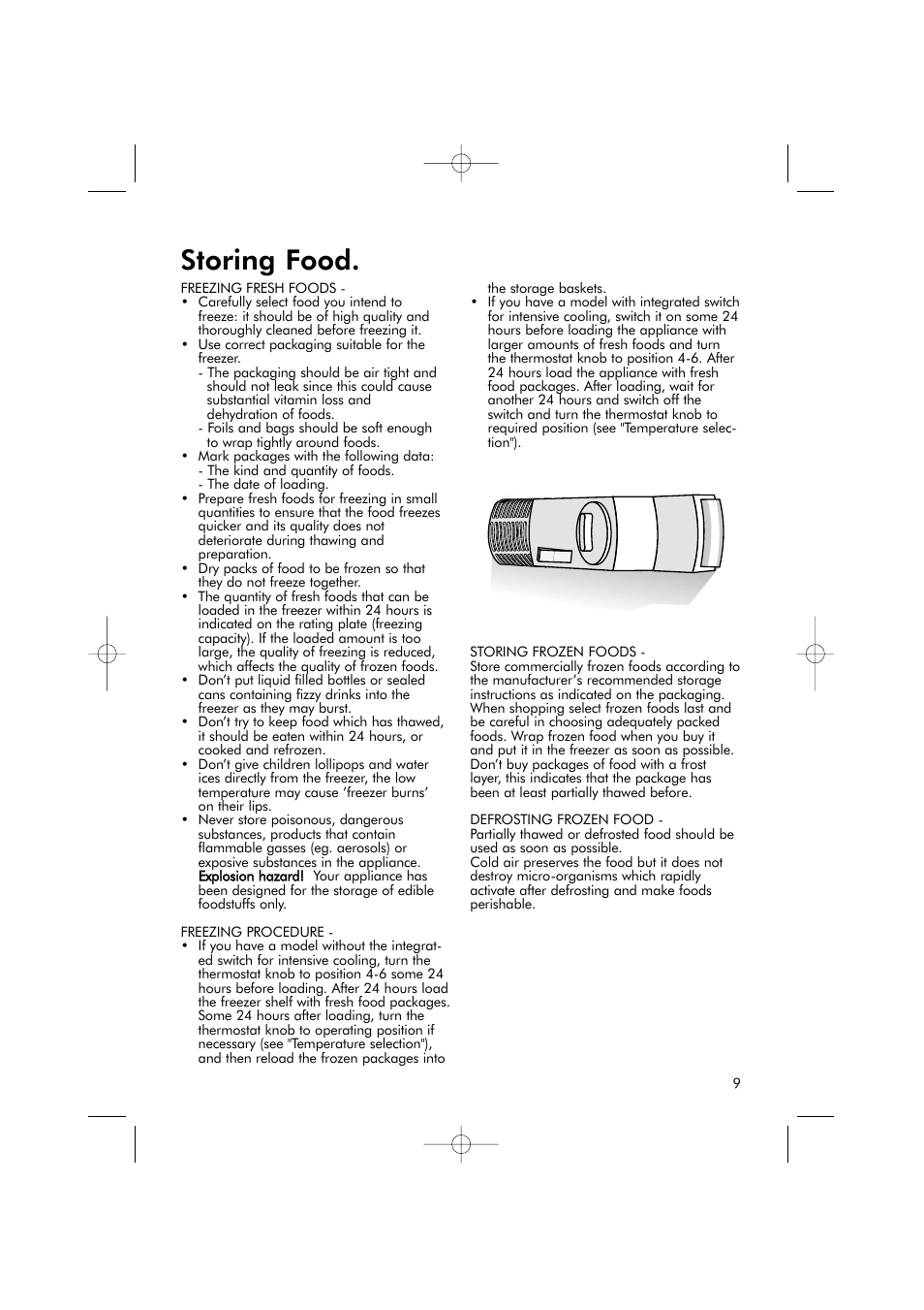 Storing food | Hotpoint RFR50V User Manual | Page 9 / 16