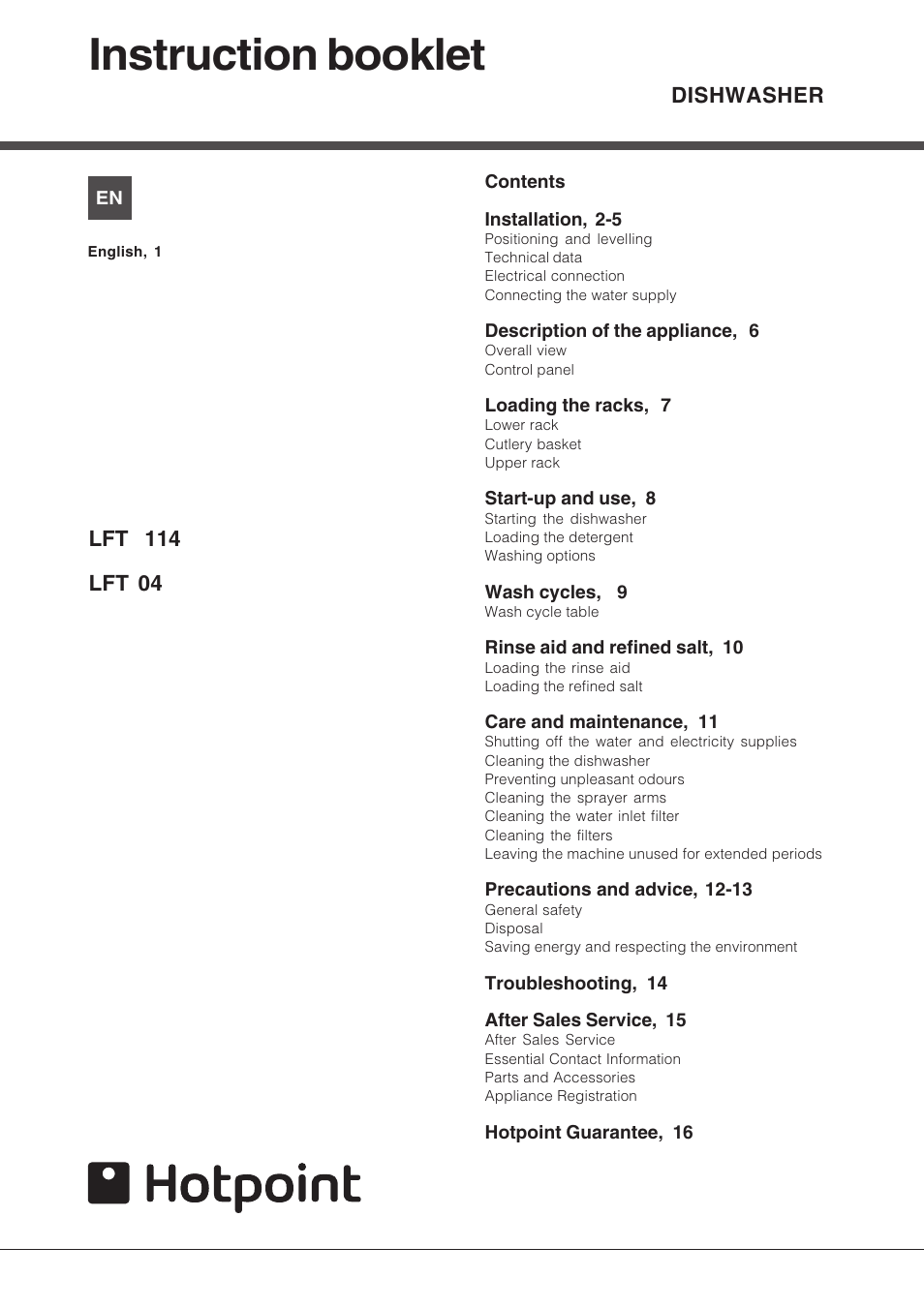 Hotpoint LFT04 User Manual | 16 pages