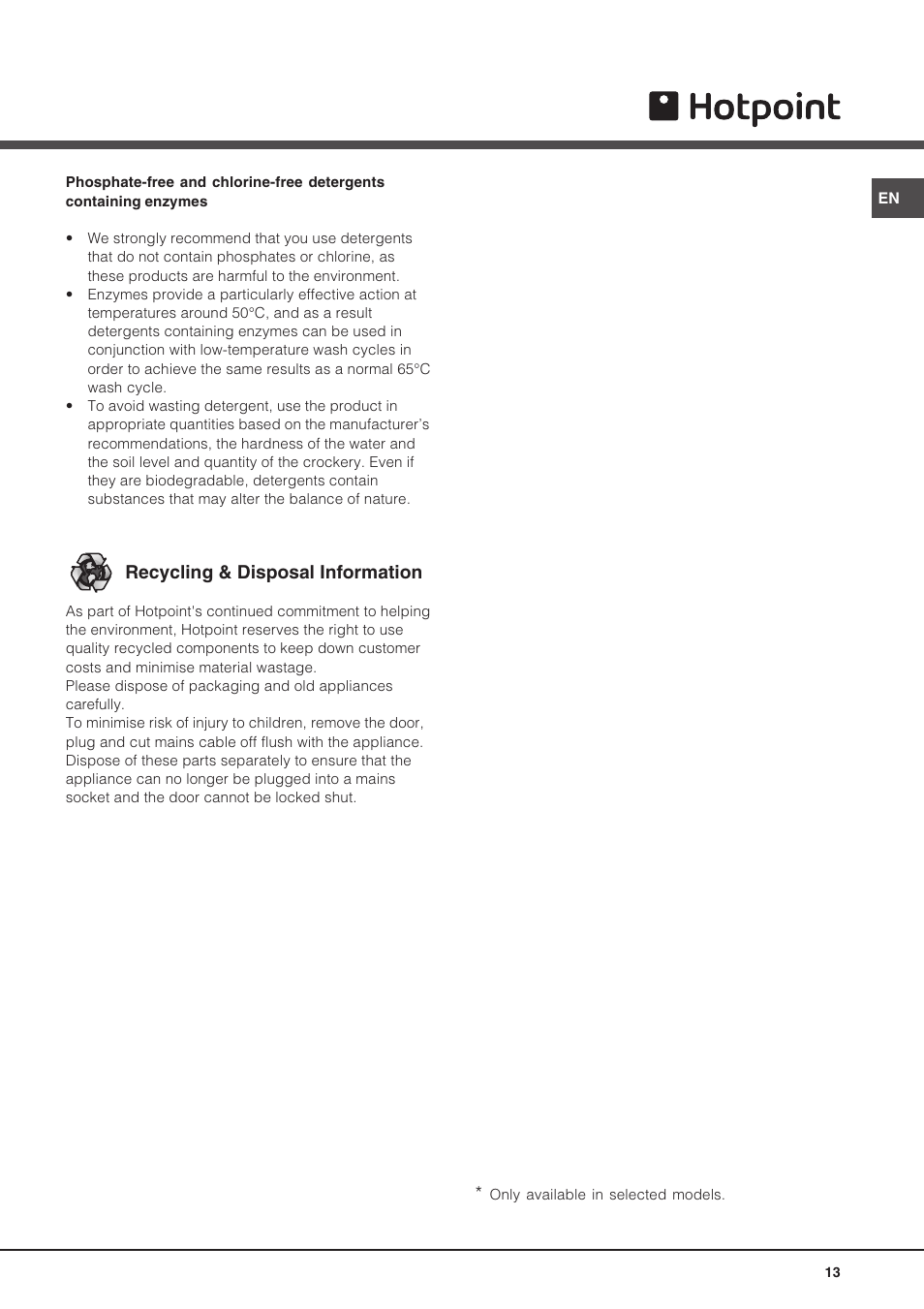 Recycling & disposal information | Hotpoint LFT04 User Manual | Page 13 / 16