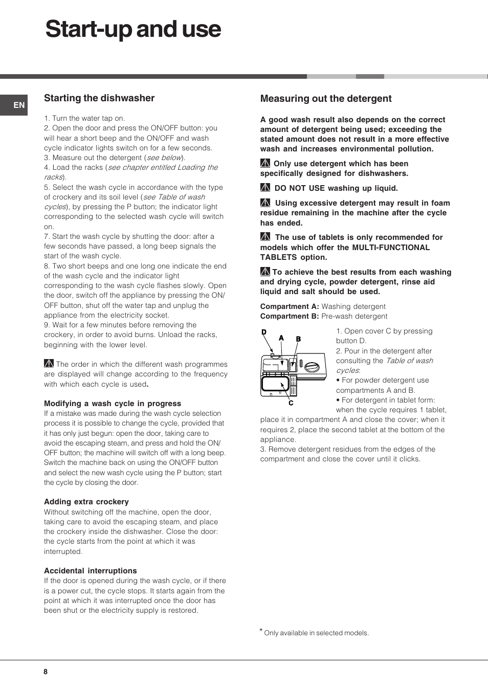 Start-up and use | Hotpoint LFT04 User Manual | Page 8 / 16