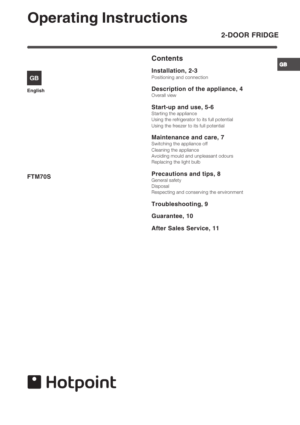Hotpoint FTM70S User Manual | 12 pages