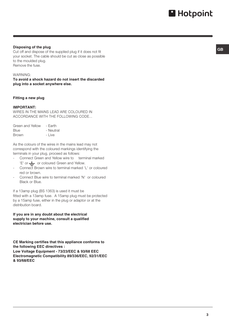 Hotpoint FTM70S User Manual | Page 3 / 12