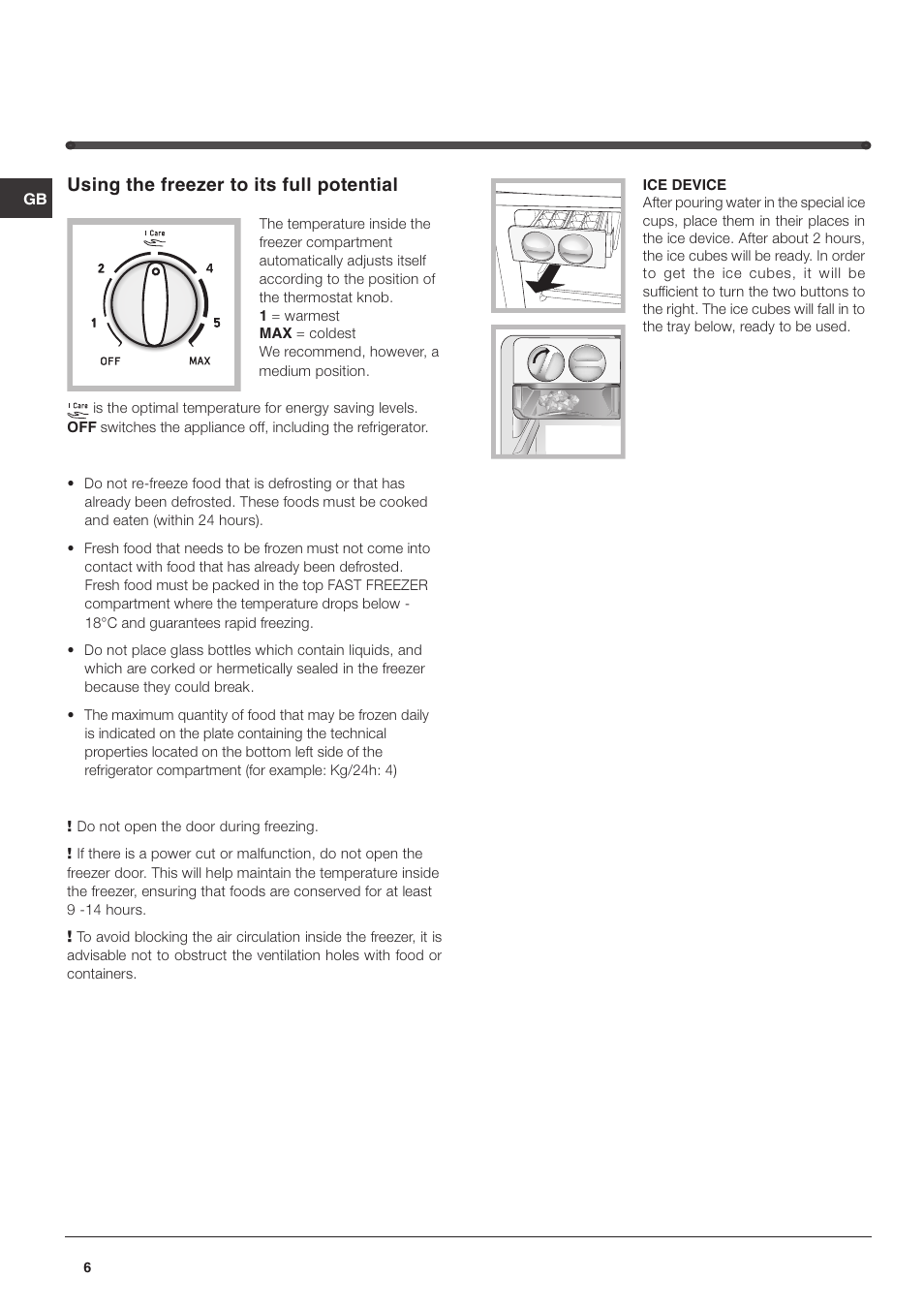 Using the freezer to its full potential | Hotpoint FTM70S User Manual | Page 6 / 12