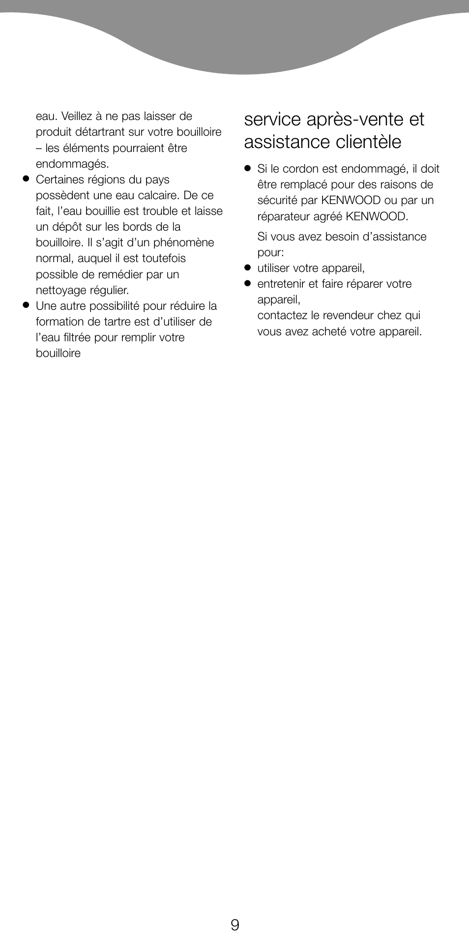 Service après-vente et assistance clientèle | Kenwood JK630 User Manual | Page 12 / 49