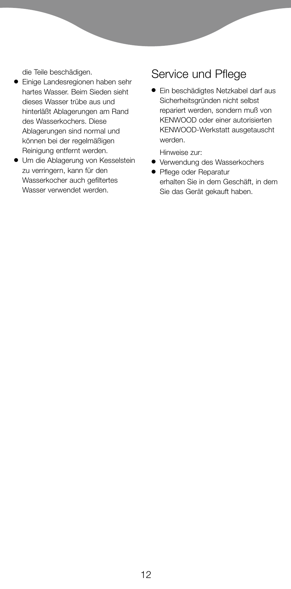 Service und pflege | Kenwood JK630 User Manual | Page 15 / 49