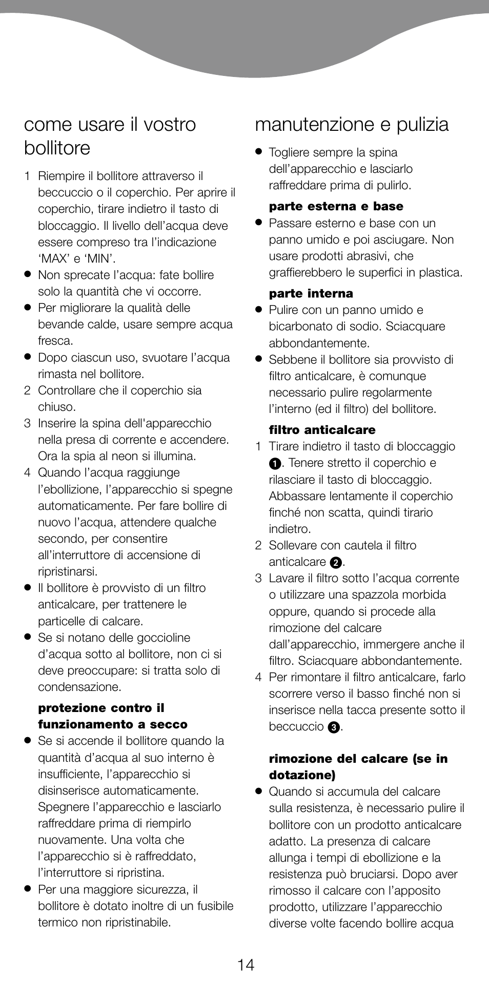 Come usare il vostro bollitore, Manutenzione e pulizia | Kenwood JK630 User Manual | Page 17 / 49
