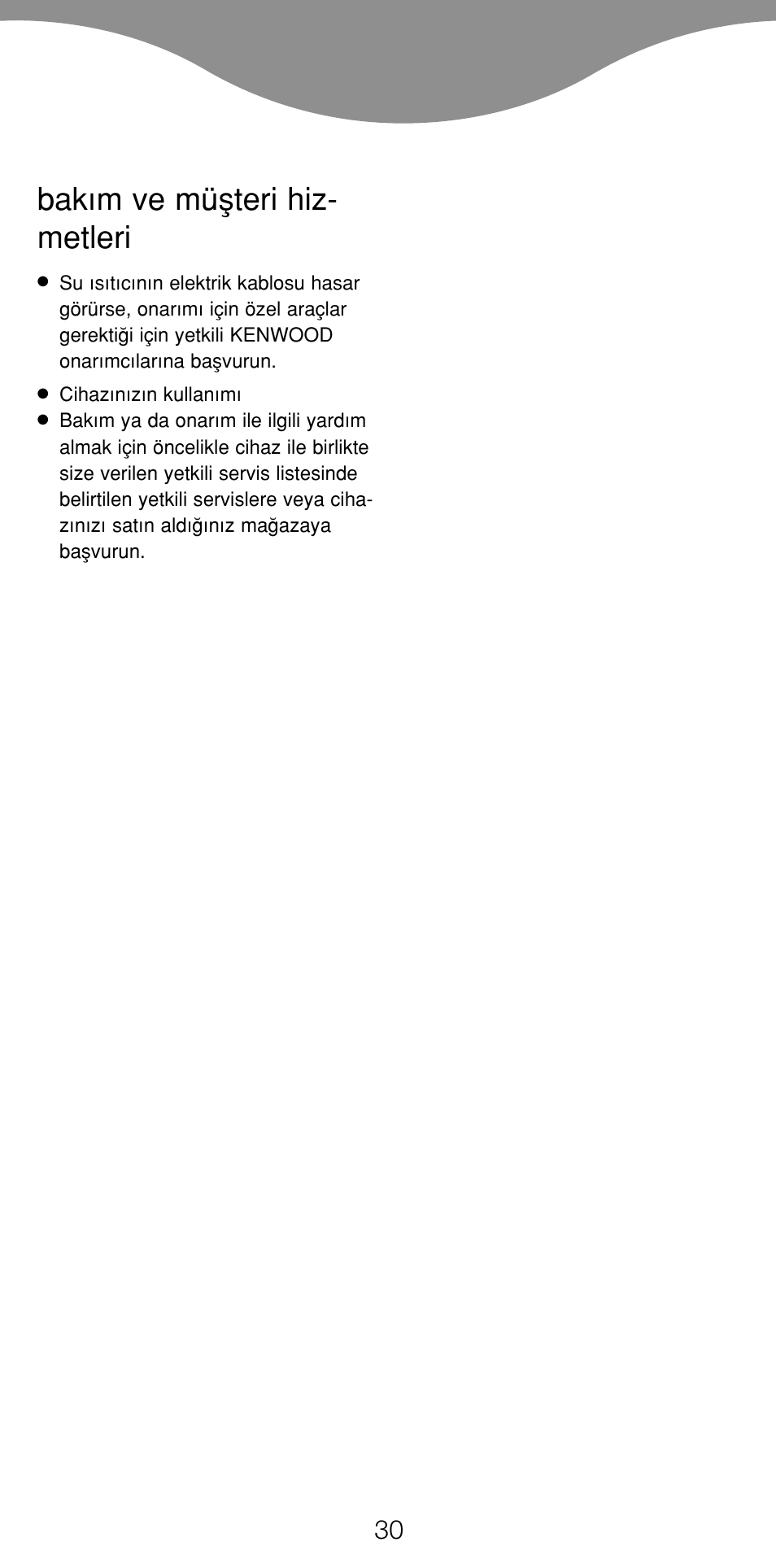 Bak›m ve müﬂteri hiz- metleri | Kenwood JK630 User Manual | Page 33 / 49