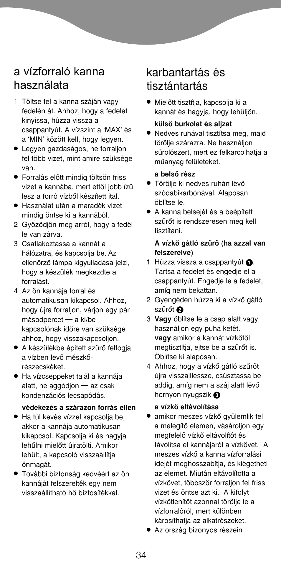 A vízforraló kanna használata, Karbantartás és tisztántartás | Kenwood JK630 User Manual | Page 37 / 49