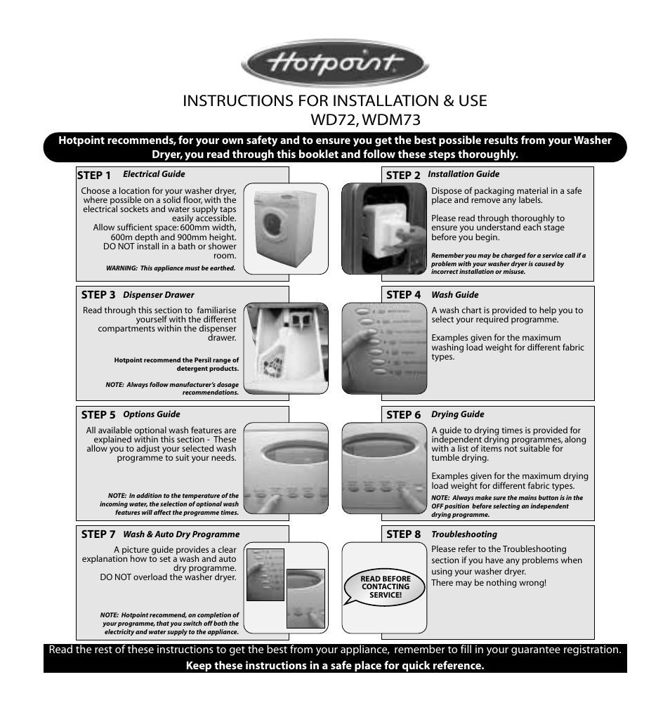 Hotpoint WD72 User Manual | 12 pages