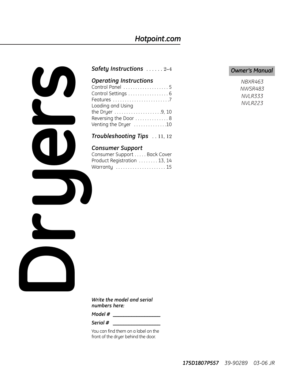 Hotpoint NBXR463 User Manual | 16 pages