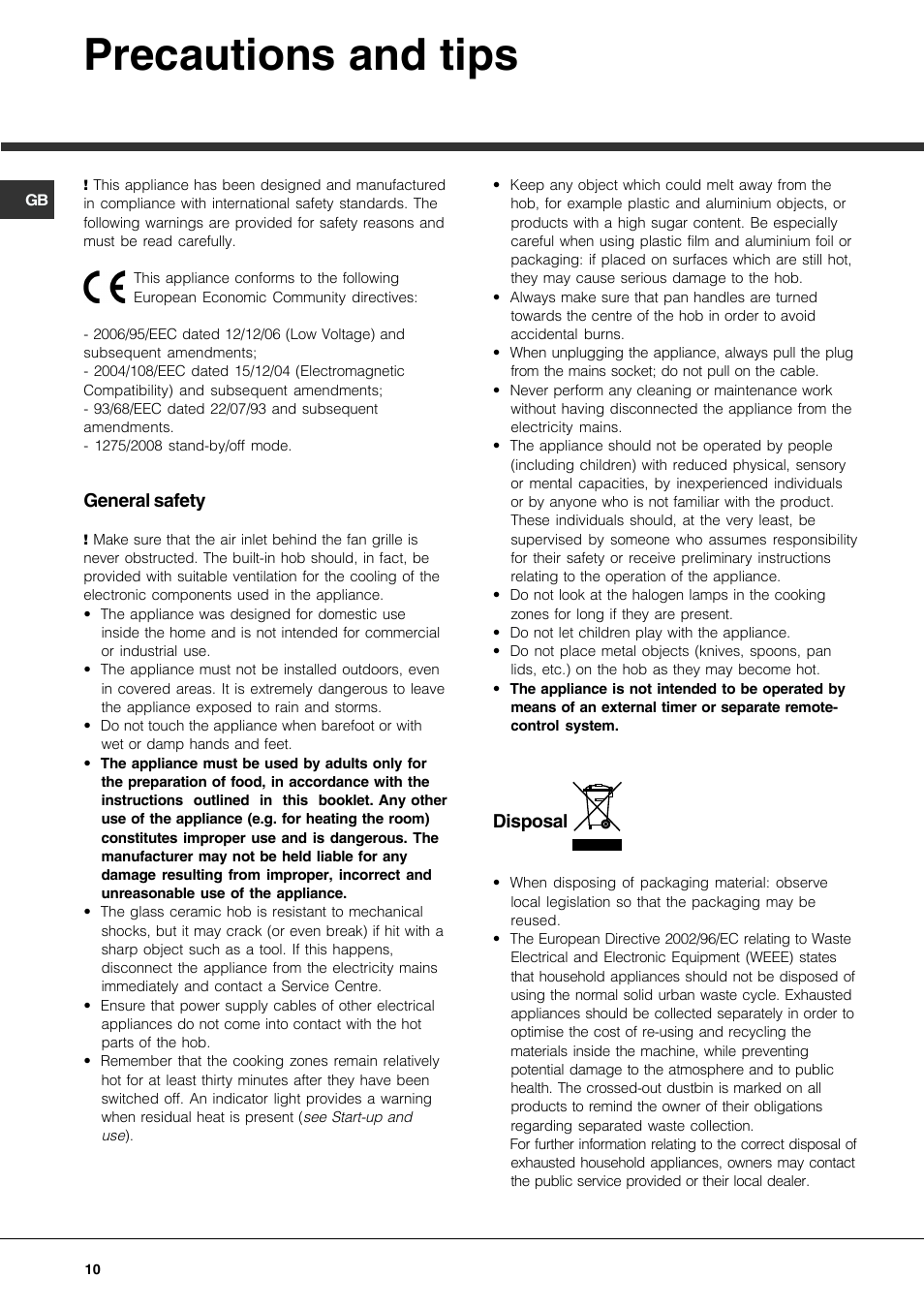 Precautions and tips | Hotpoint CRA User Manual | Page 10 / 16