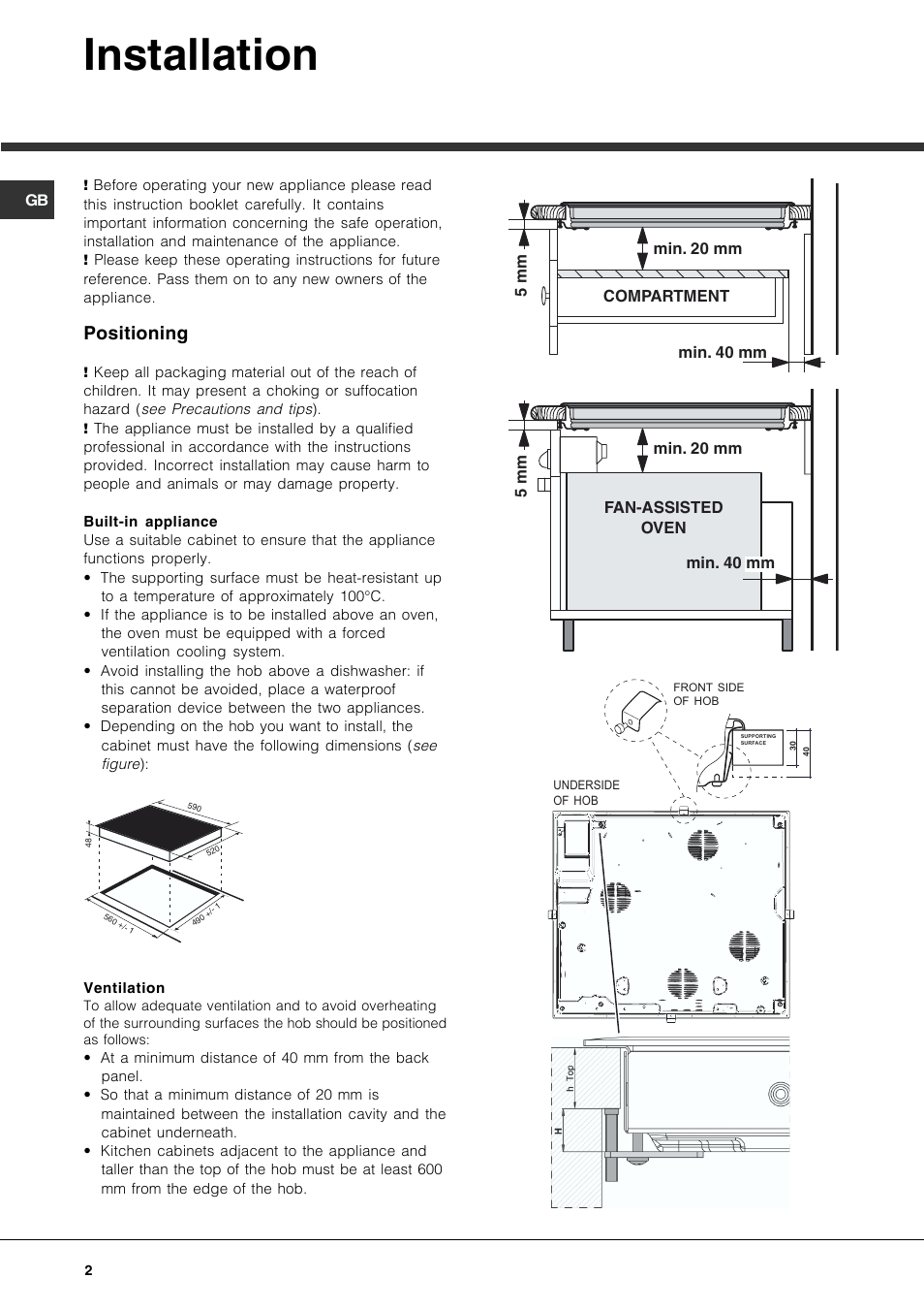 Installation, Positioning | Hotpoint CRA User Manual | Page 2 / 16