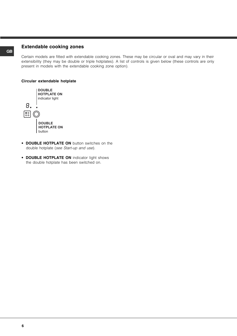 Extendable cooking zones | Hotpoint CRA User Manual | Page 6 / 16