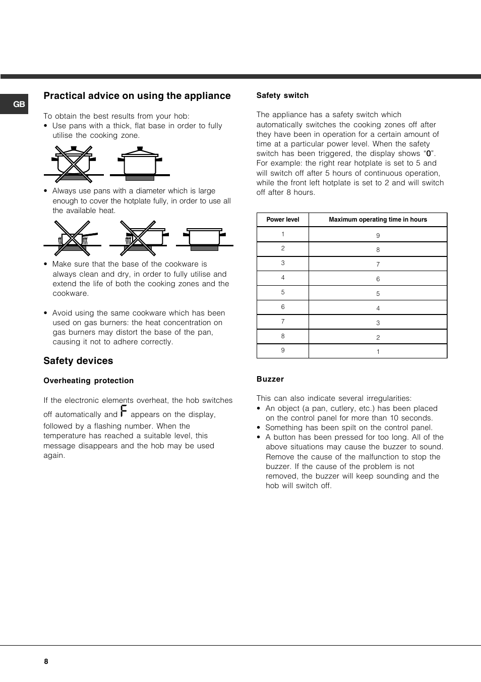 Practical advice on using the appliance, Safety devices | Hotpoint CRA User Manual | Page 8 / 16