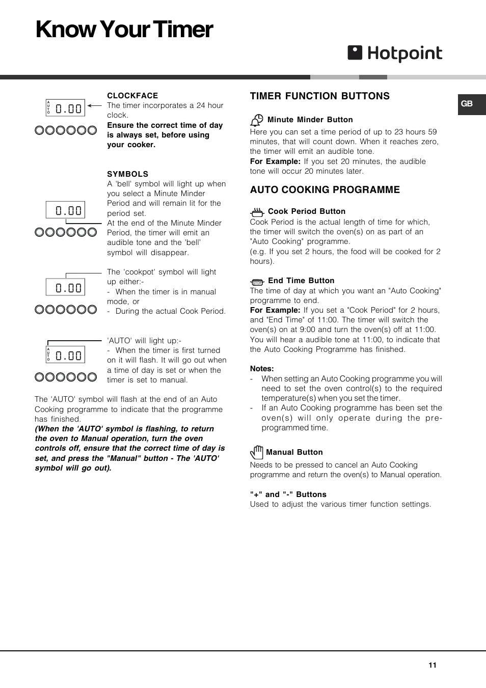 Know your timer | Hotpoint DE47X1 User Manual | Page 11 / 48
