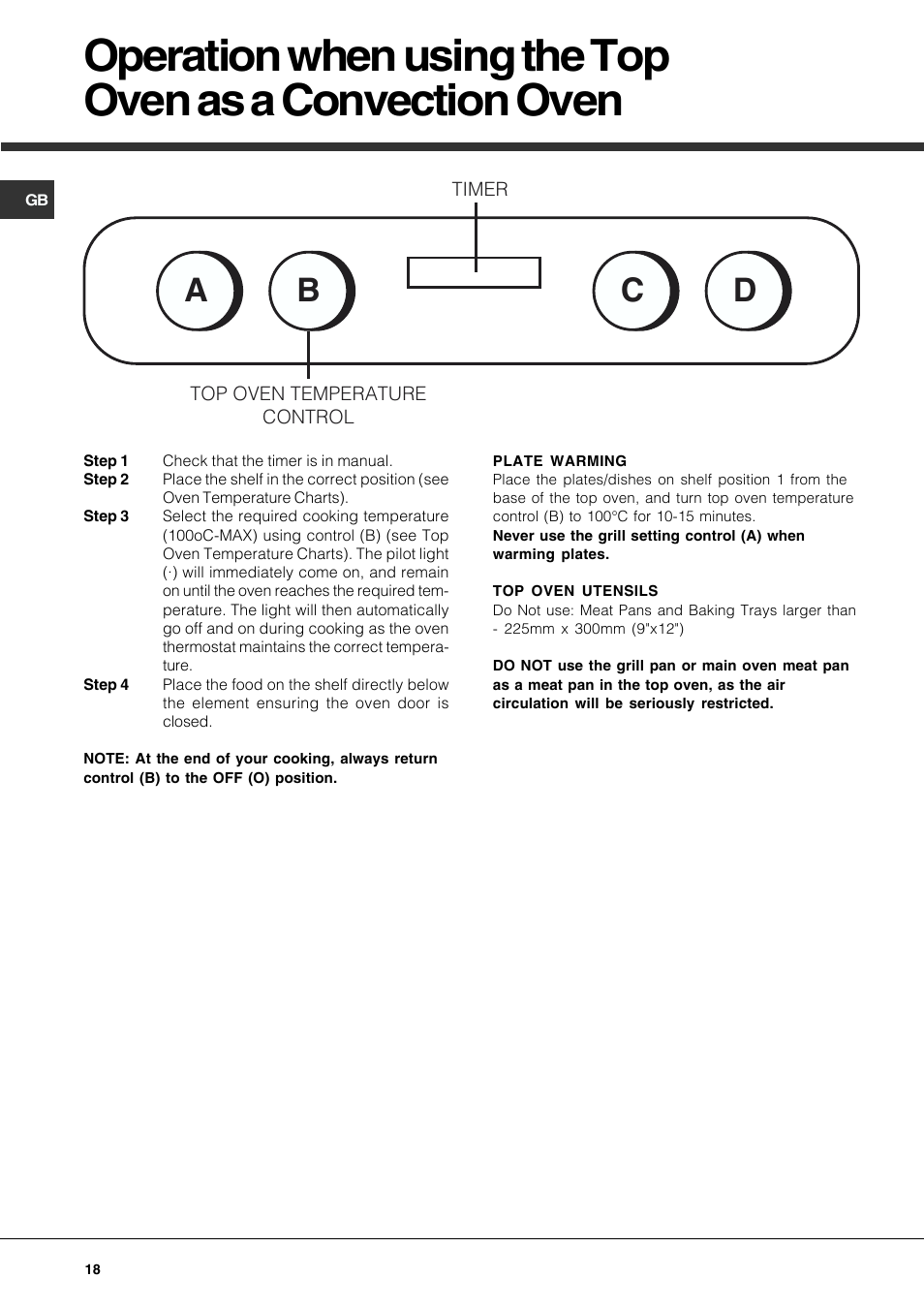 Ab c d | Hotpoint DE47X1 User Manual | Page 18 / 48