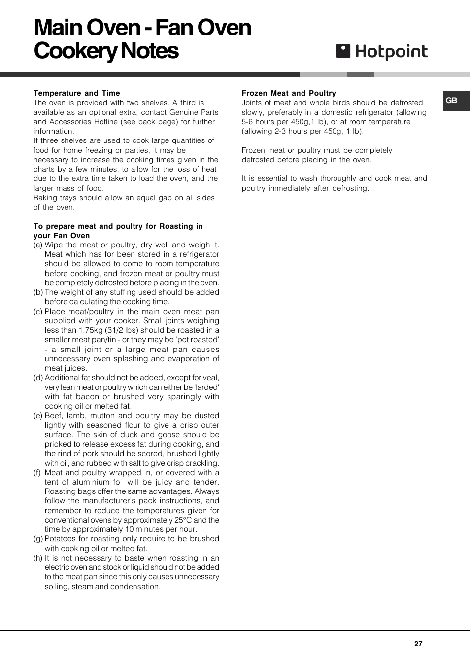 Hotpoint DE47X1 User Manual | Page 27 / 48