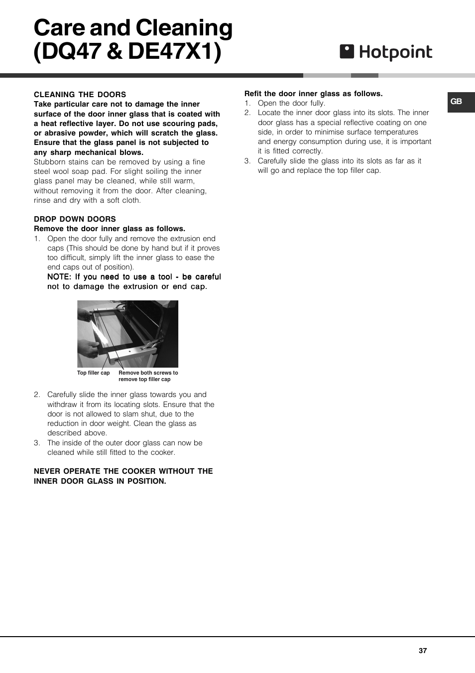Hotpoint DE47X1 User Manual | Page 37 / 48