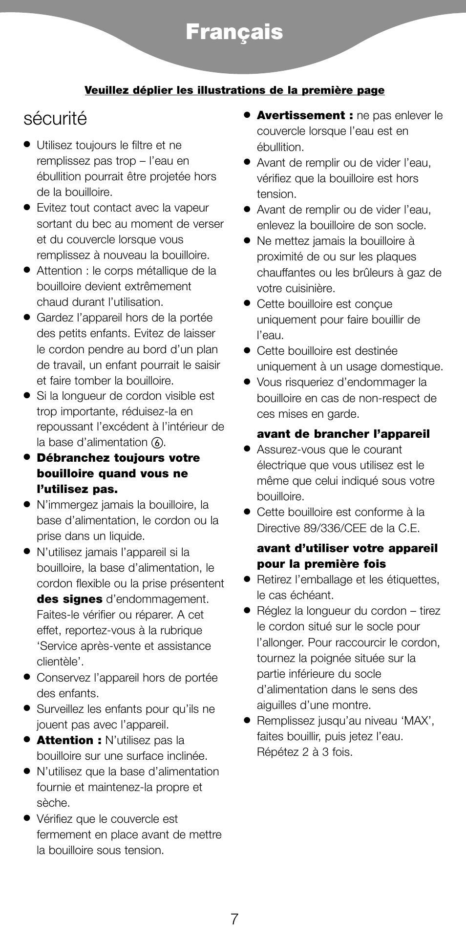 Français, Sécurité | Kenwood SJ900 User Manual | Page 10 / 48