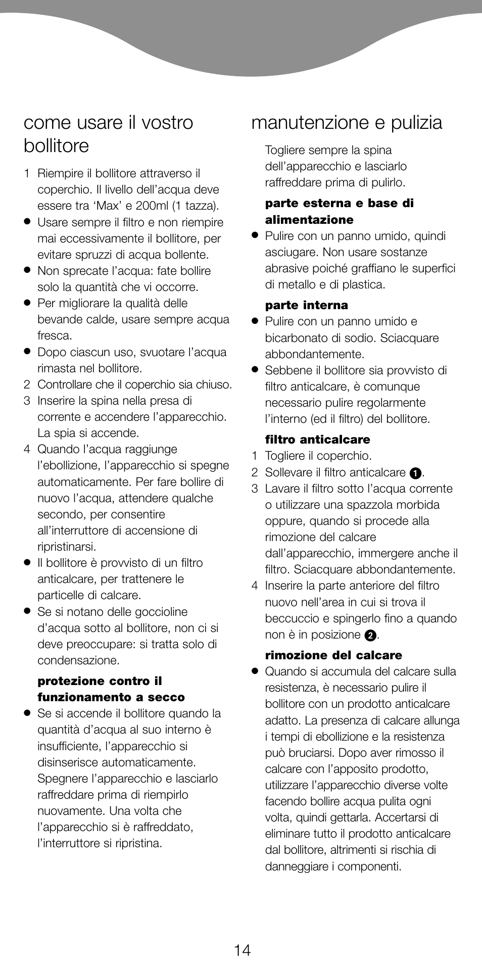 Come usare il vostro bollitore, Manutenzione e pulizia | Kenwood SJ900 User Manual | Page 17 / 48