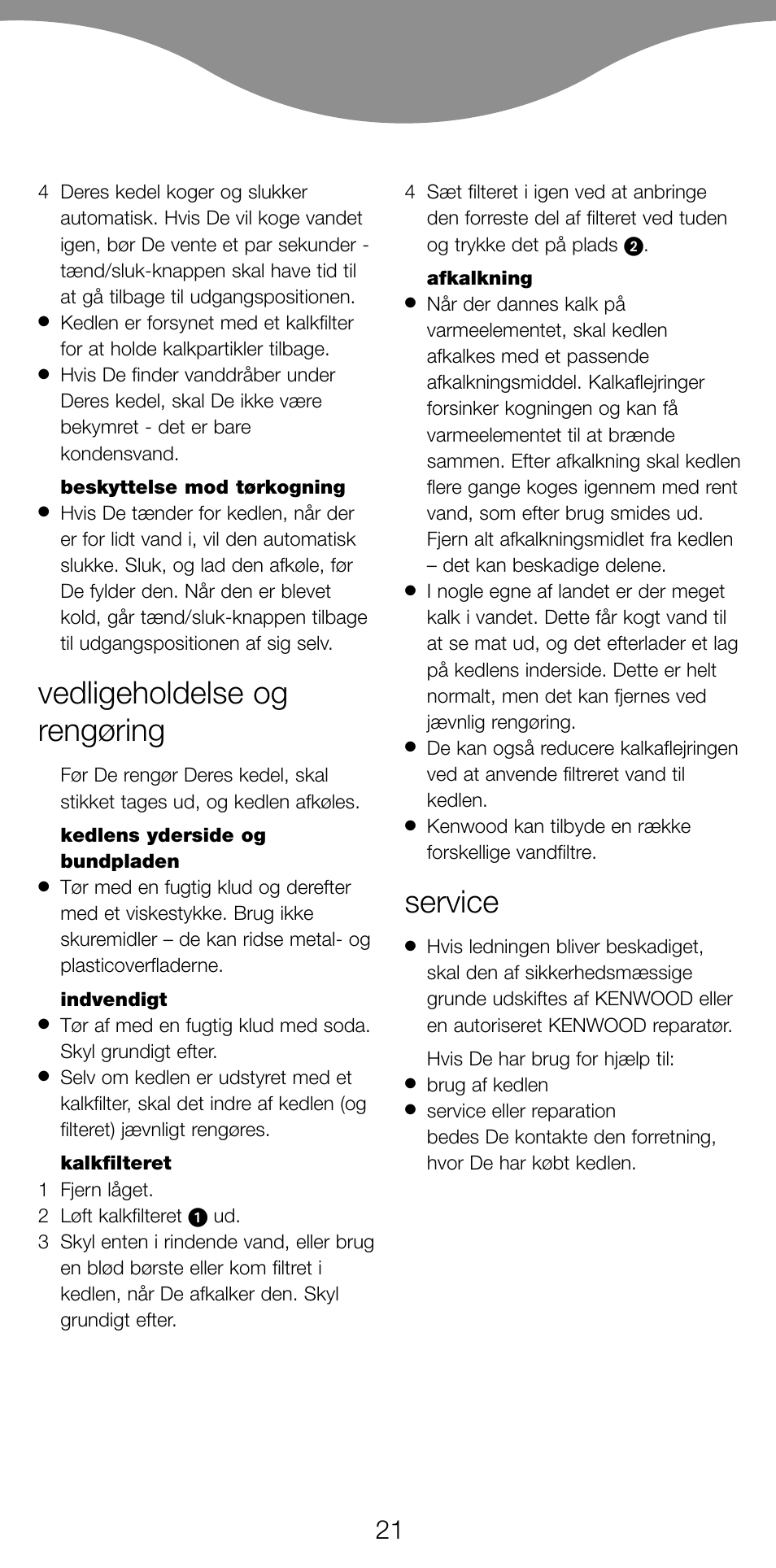 Vedligeholdelse og rengøring, Service | Kenwood SJ900 User Manual | Page 24 / 48